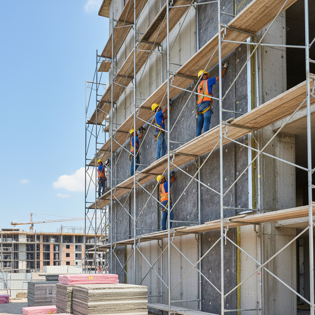 Thermalex workers fitting wall panel